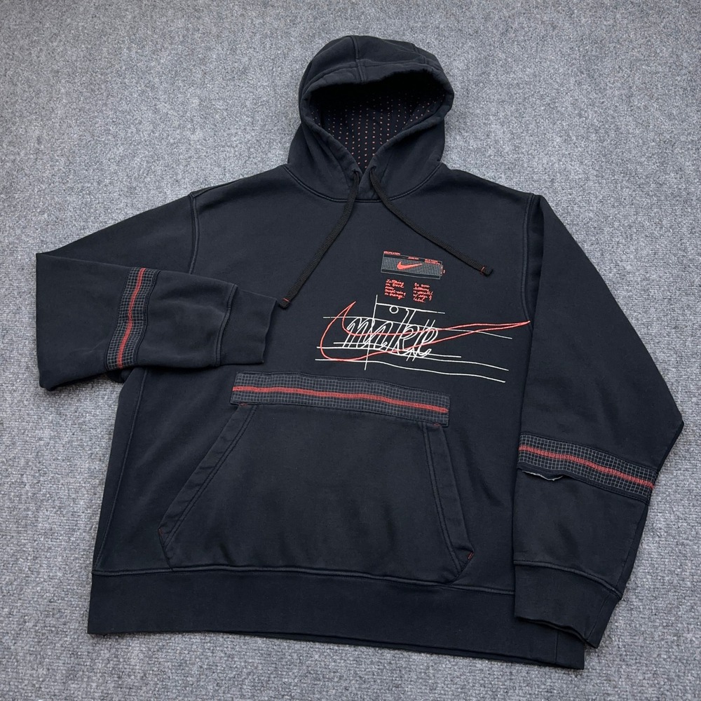 Nike Hoodie Men's XL Black Story of the Swoosh Fleece Pullover Streetwear CQ7164